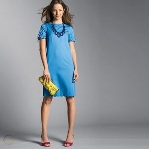 JCrew Josie Blue Scallop Short Sleeve Dress POCKET